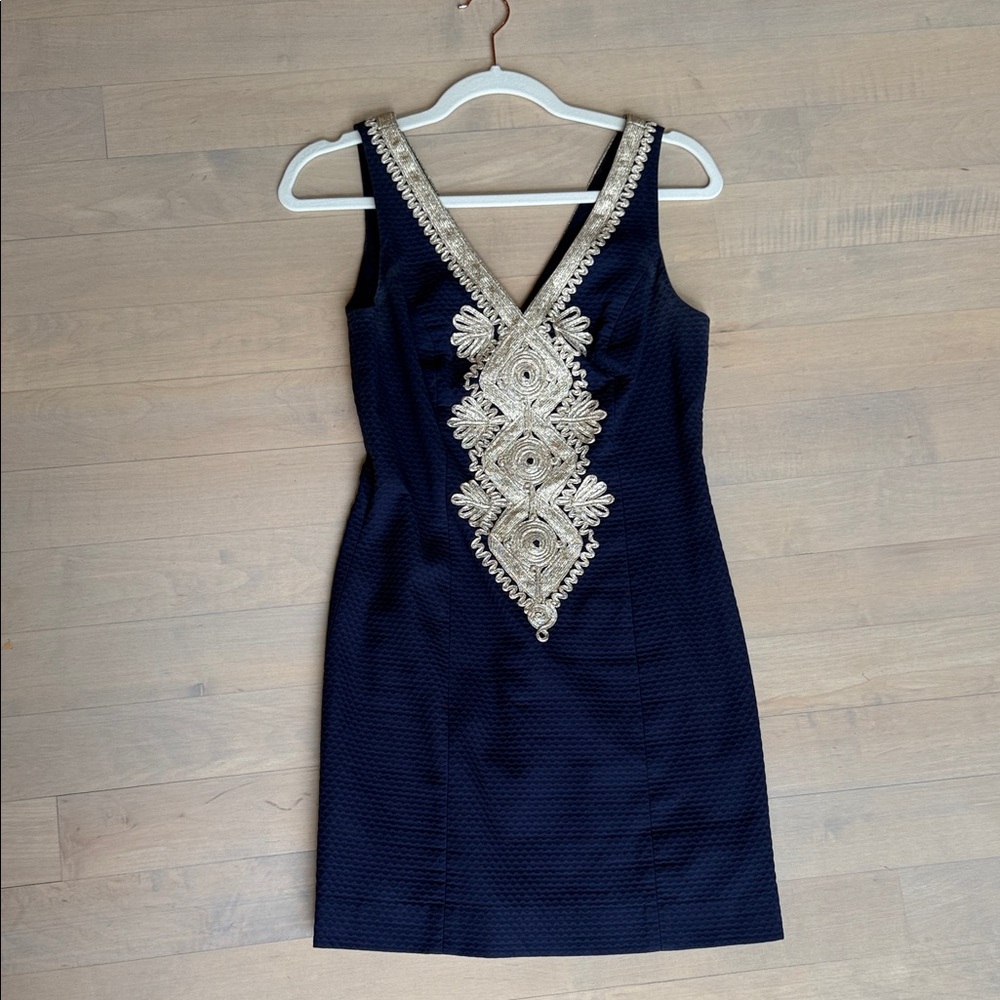 Lilly Pulitzer navy/gold Junie dress